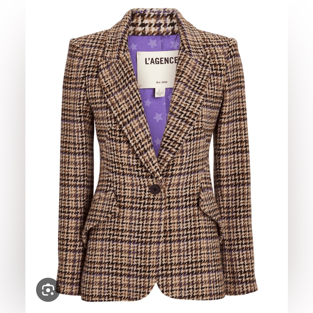 L’Agence Chamberlain Blazer Jacket Tan Multi Twill Plaid
